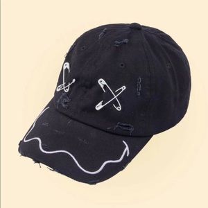 Adjustable Black Safety Pin Smile Baseball Cap